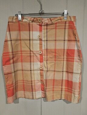 Like An Angel Mini Skirt Womens Size 1X Peach Plaid Stretchy Rayon Nylon Spandex